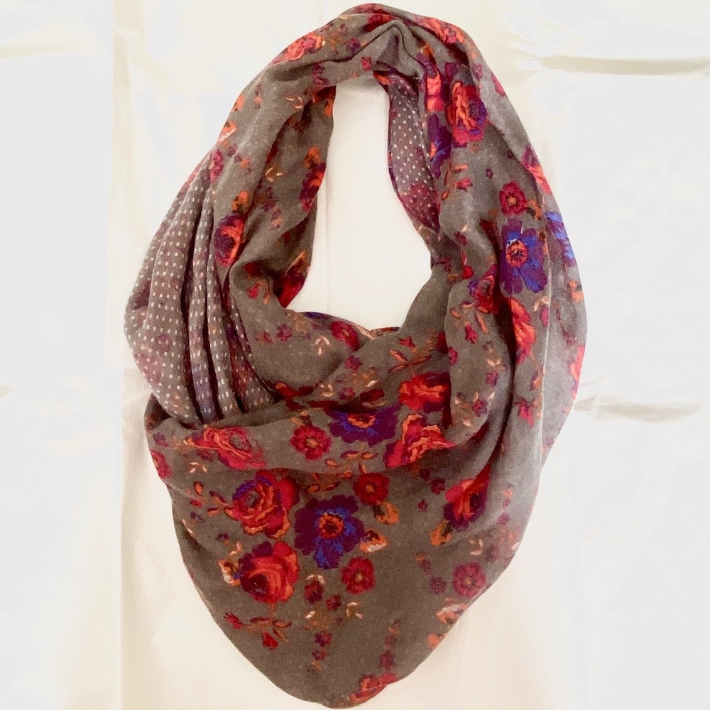 Gray Infinity Scarf w/ Pink & Purple Floral Print